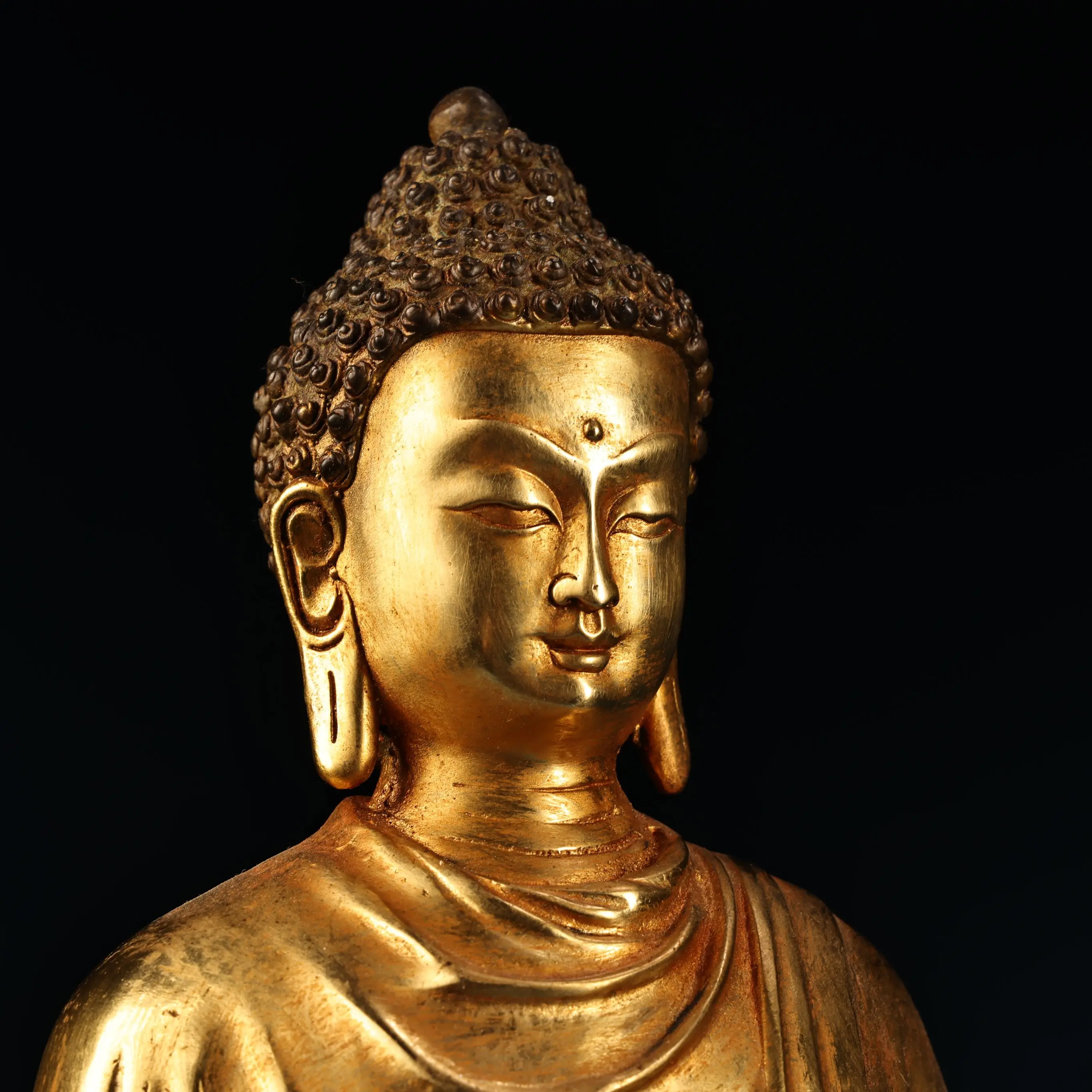 

21"Old Bronze Gilded High Relief Treves Shakyamuni Station Buddha Lotus Terrace Amitabha Buddha Worship Hall