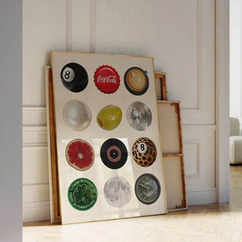 Trendy Dorm 8 Ball Vintage Retro Collage Wall Art Print Large Poster Canvas Painting Decorative Pictures for Modern Living Room