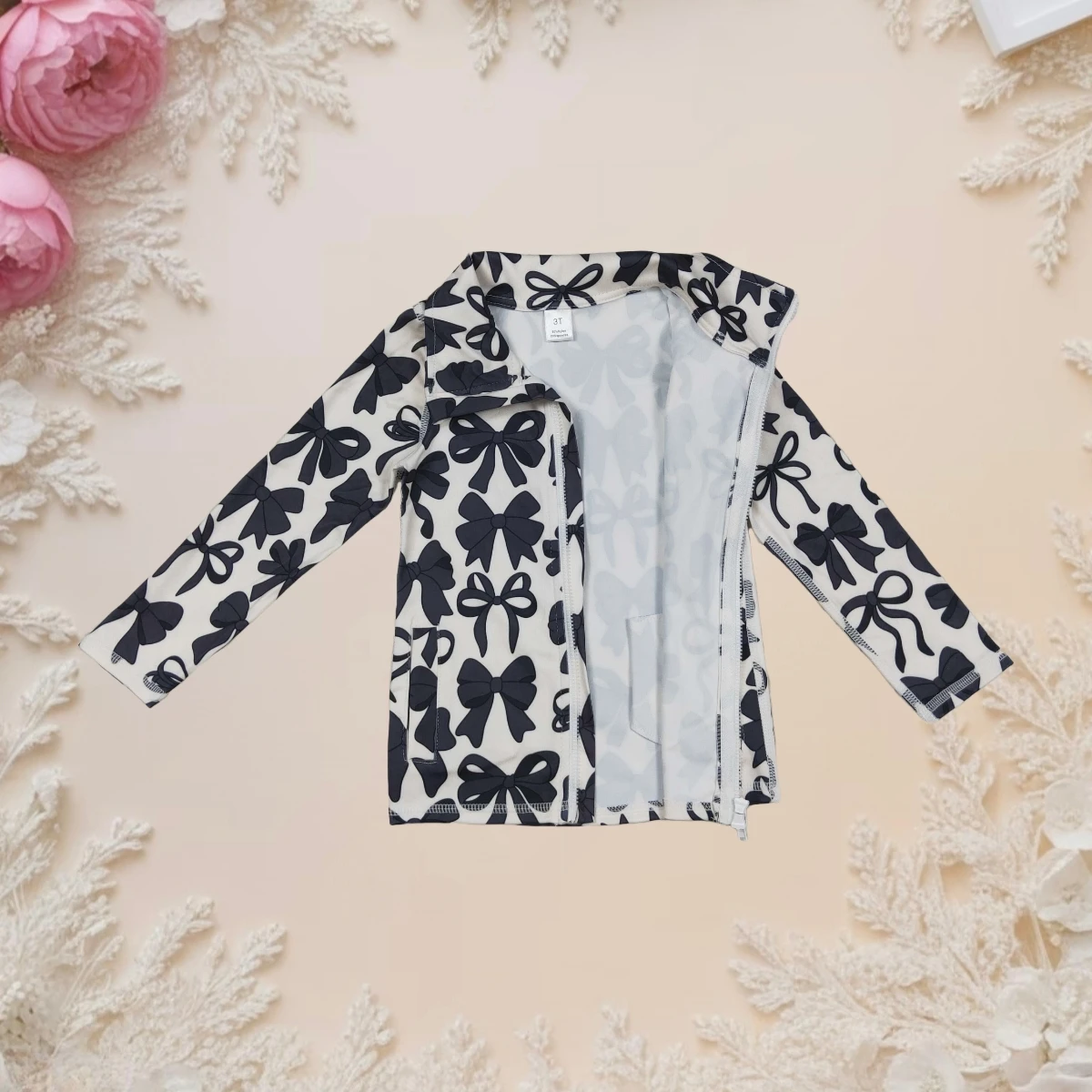 

Baby Girl Jacket Tops Kids Children Black Bows Zipper Pockets Yoga Clothes Toddler Long Sleeves Tops Cute Cozy Sportswear Shirt