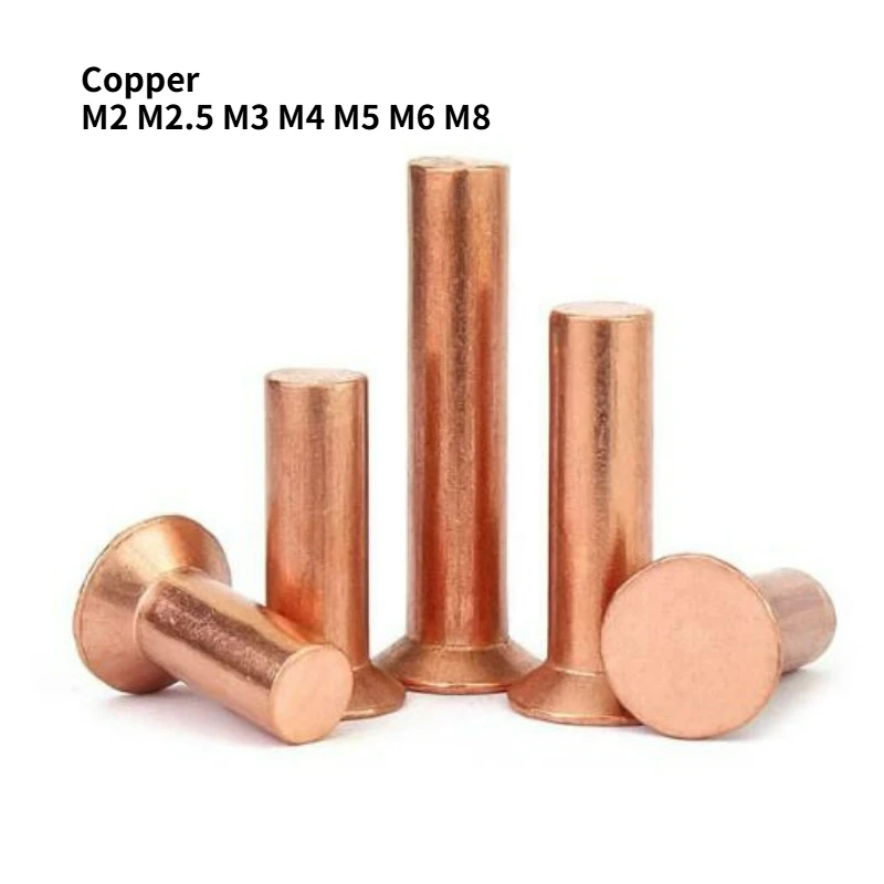 5-400pcs M2 M2.5 M3 M4 M5 M6 M8 Pure Copper GB869 Flat Countersunk Head Solid Rivets Hammer Rivets Copper Fastener