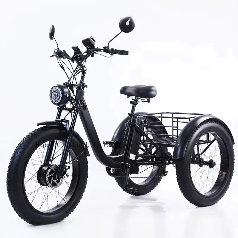 Electric tricycle 750W48V15AH lithium battery 20*4.0 fat tire adult snow electric tricycle with storage basket electric tricycle