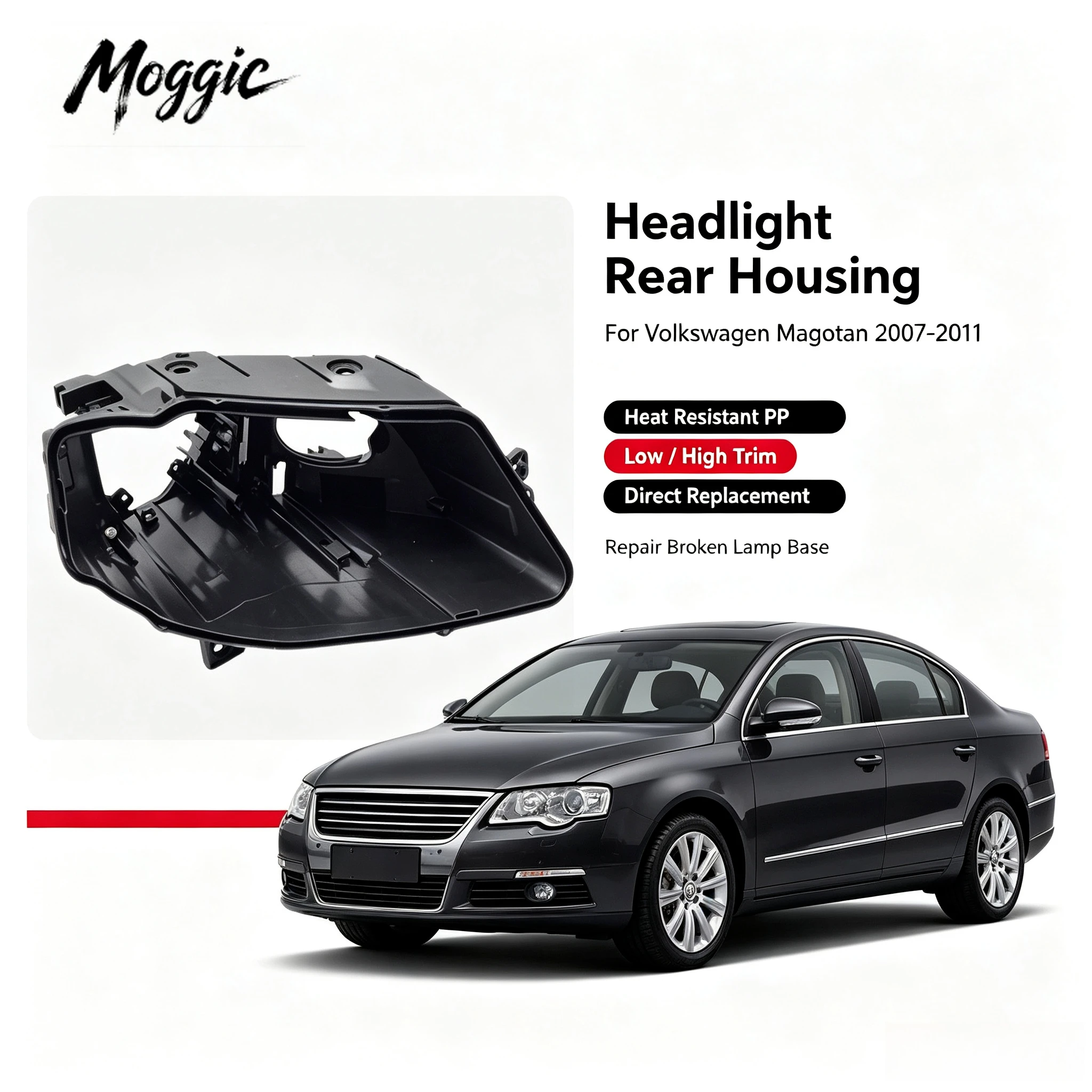 Moggic Headlight Lens Cover Replacement Suitable for Magotan 2007 2008 2009 2010 2011 Sedan Left Right Side Clear Plastic