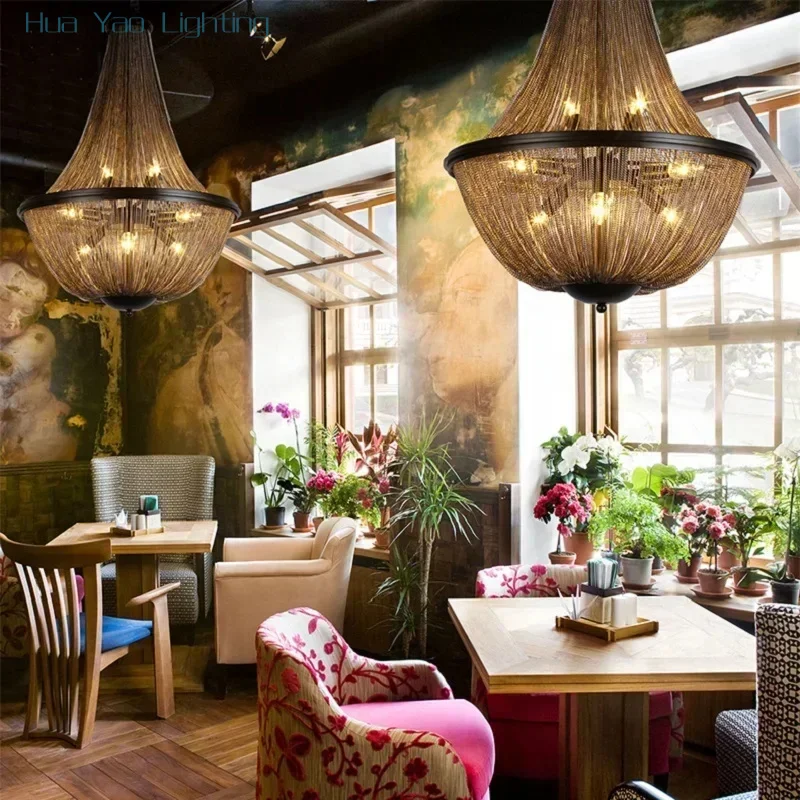 Luxury Chandelier Lighting Living Room Ceiling Lights with Fringe Bedroom Metal Retro Villa lights for Brown Tassel Chandelier