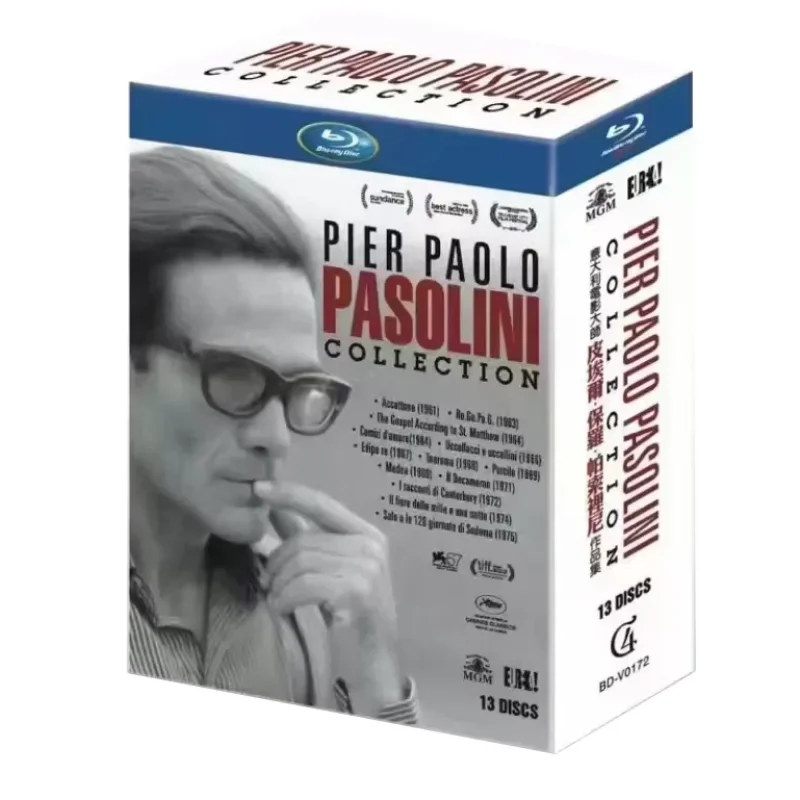 Coleção de Discos Blu-ray para os Clássicos do Diretor Italiano Pier Paolo Pasolini, Conjunto de 13 Discos em Alta Definição BD
