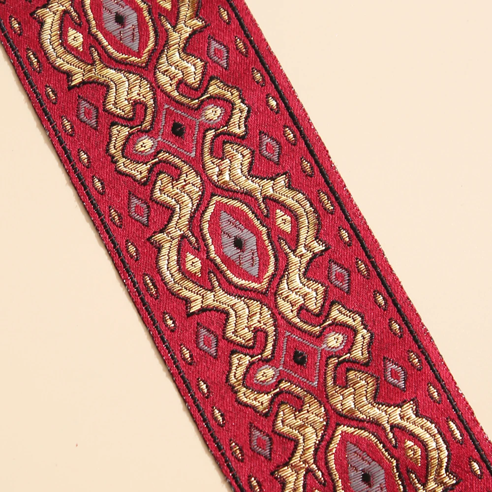 2 Meter 6cm Width Deep Red Wavy Fabric Embroidered Jacquard Ribbon For Wedding Dress Stage Costume Accessories DIY Lace Trim
