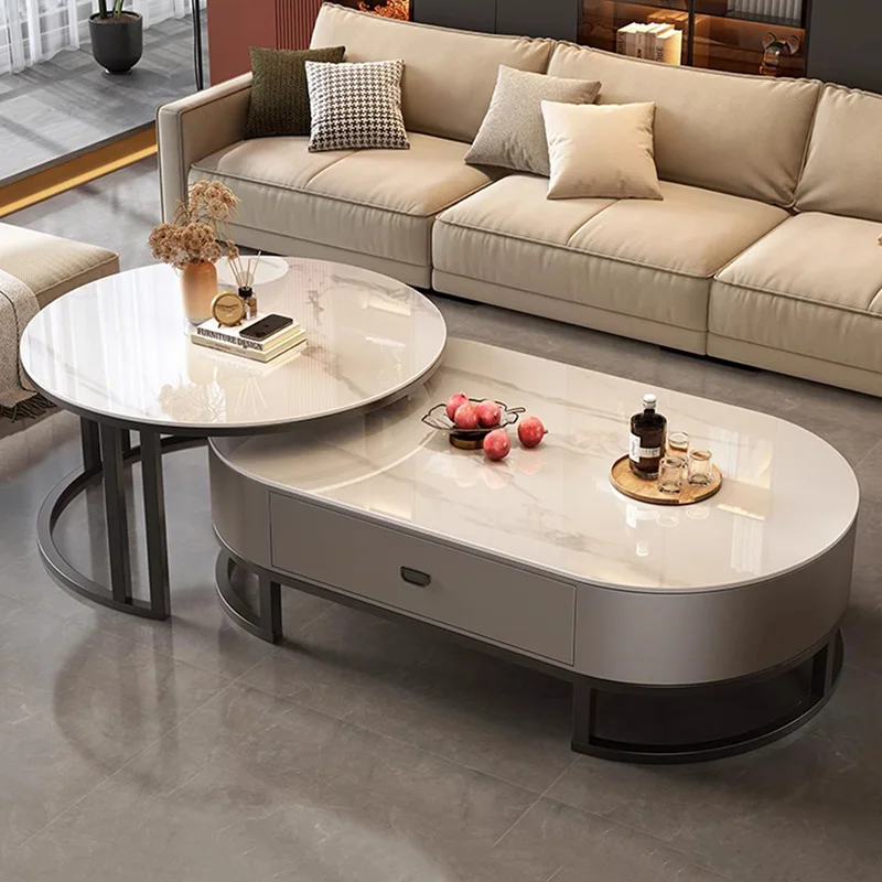 

Round Oval Coffee Table Metal Legs With Storage Luxury Style Unique Coffee Table Nordic Industrial Coffee Table Furniture
