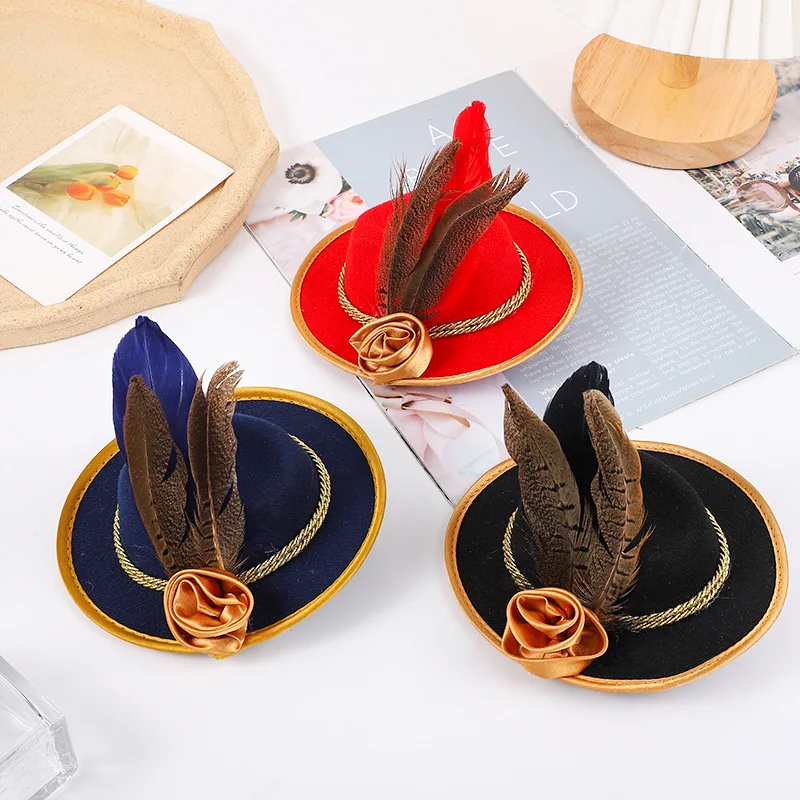 New Women Top Hat with Hairpins Girl Fashion Feather Party Hats Headdress