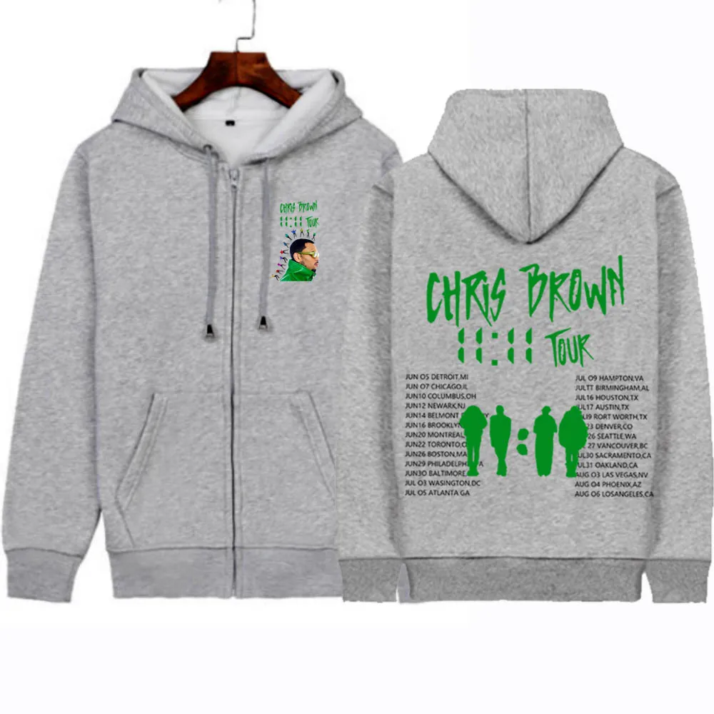 Chris Brown 11:11 Tour 2024 Zipper Graphic Men Women Sweatshirt  Hoodie Long Sleeve Coat Y2K Clothes