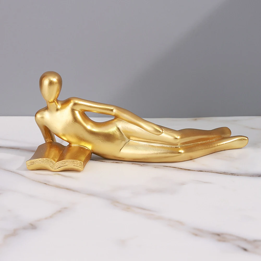 Gold Decor Reading Statue Home Decorations for Living Room Shelf Decor Accents Resin Collectible Figurines for Office Bedroom