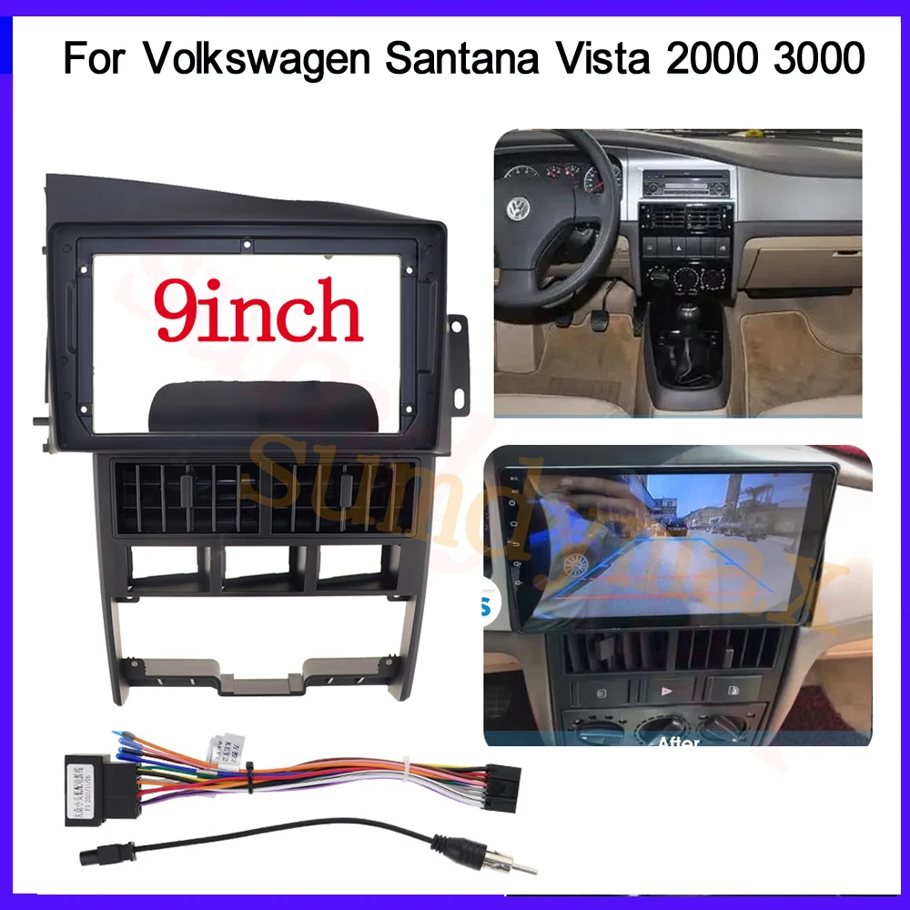 9Inch 2Din Radio Fascia For Volkswagen Santana Vista 2000 3000 Audio Stereo Panel Mounting Installation Dash Kit Trim