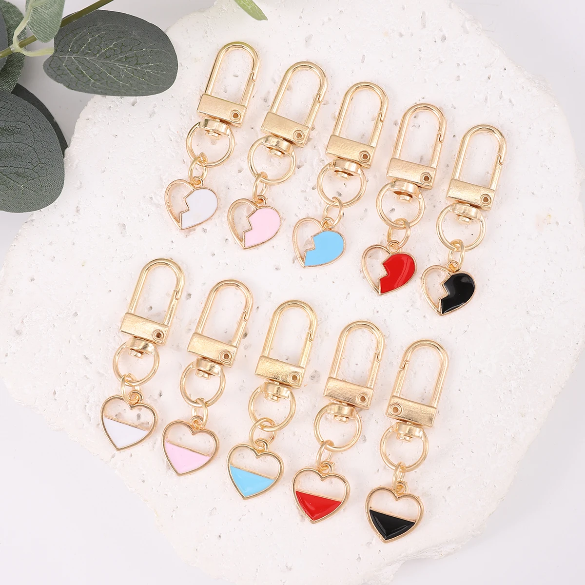 10pcs Trendy Metal Heart Lovers Keychain - Perfect Wallet Bag Charm and Backpack Pendant for Women and Girls - Ideal Party Gift