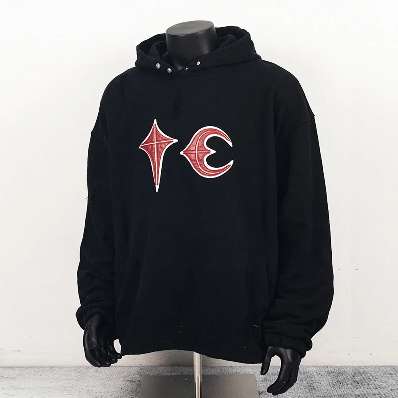 

Men Women Streetwear Gray Orange Blue Black THUG CLUB Pullovers Best Quality Cotton Oversized Damaged Hold Hoodie Hoodie