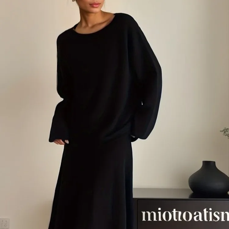 UMI MAO Top Damski Jesienno-Zimowy Nowy Elegancki Komplet Dzianinowy Dla Kobiet Sweter z Odkrytymi Ramionami Elastyczna Talia Spódnica typu Rybka