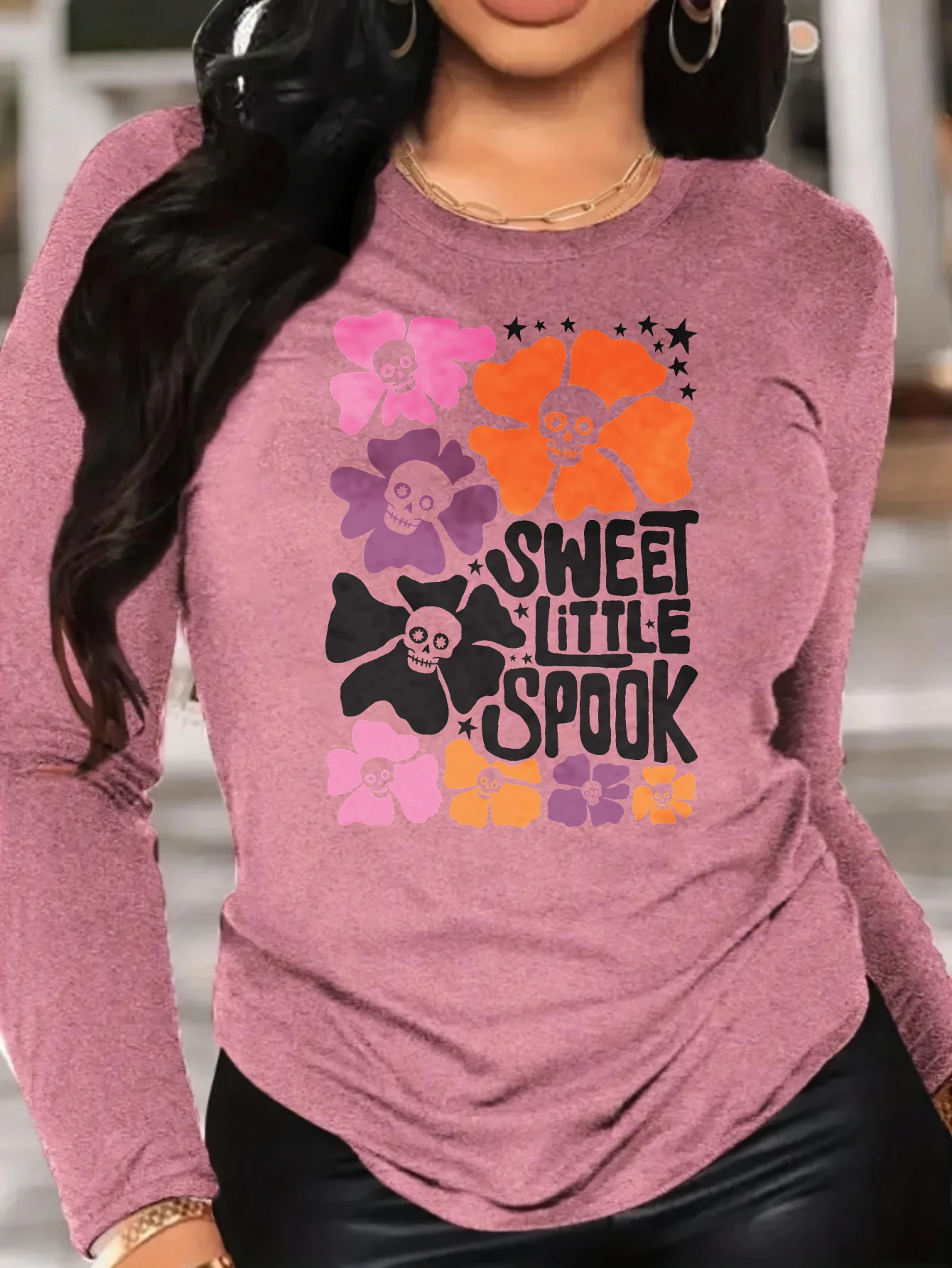 

Boho Halloween Comfortable Cotton Tee Halloween Long Sleeve Shirt for Autumn Fashion Fun