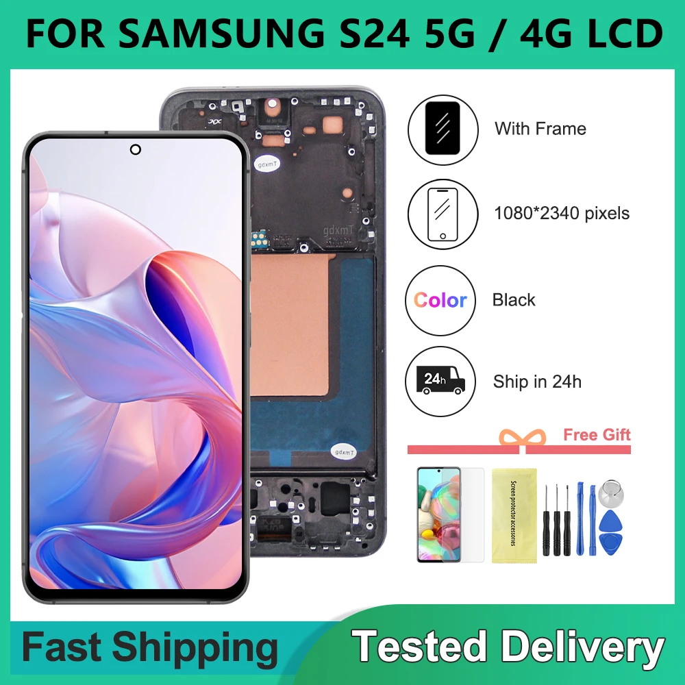 for-samsung-s24-4g-5g-lcd-test-tft-display-s921b-sm-s921b-ds-sm-s921u-touch-screen-with-frame-assembly-replacement