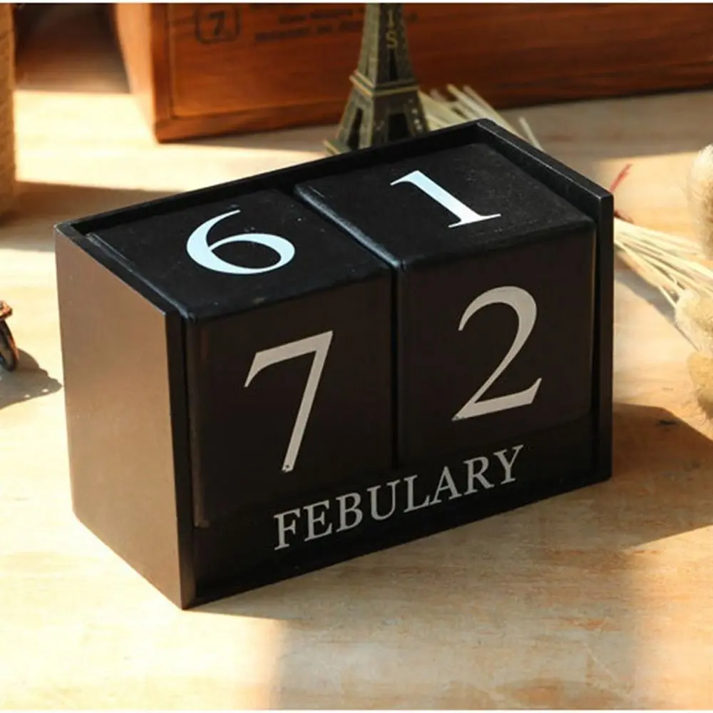 Pastoral Style Wooden Perpetual Calendar Eternal Blocks Month Display Building Blocks Calendar MDF Perpetual Calendar