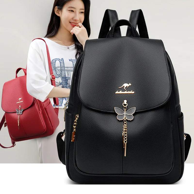 Fashion Women's Backpack Leisure Stylish Travel Soft PU Leather Handbag Schoolbag Shoulder Bags Large Capacity for Women Girls