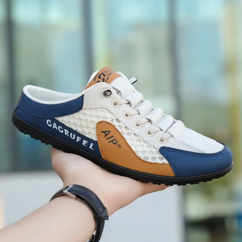 Man Shoes Summer BaoTou Half Slippers Mesh Breathable Casual Shoes Comfort Driving Flats Soft Sole Support Half Slippers for Men