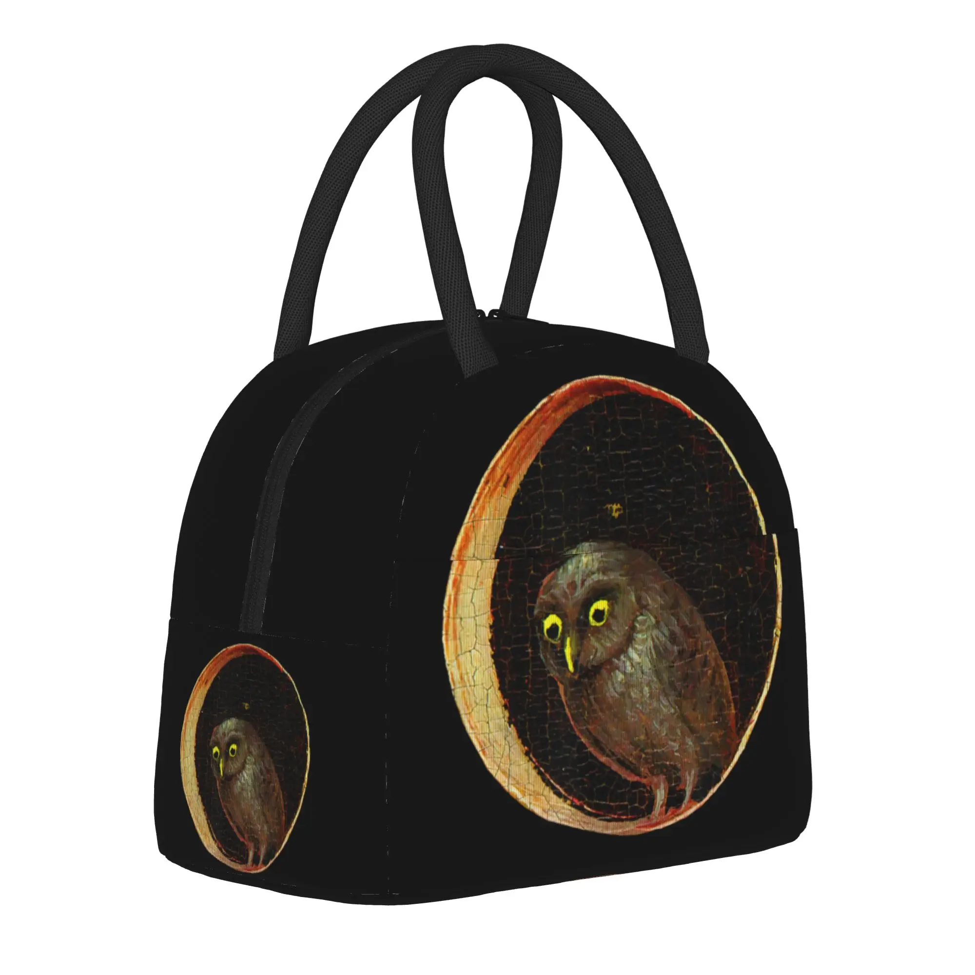 

Hieronymus-Bosch Owl Garden of Earthly Delights Insulated Lunch Tote Bag for Work Reusable Cooler Thermal Washable Food Bag
