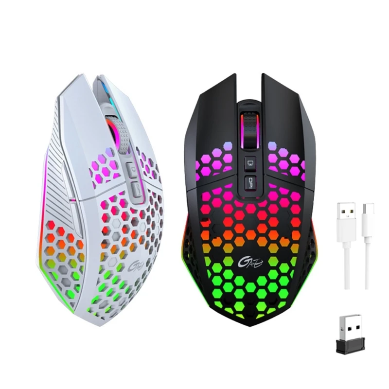 

Wireless Gaming Mouse RGB Lightweight Honeycomb Silence 2.4GHz 1600DPI Rechargeable Luminous Breathing for Laptop PC Dropship