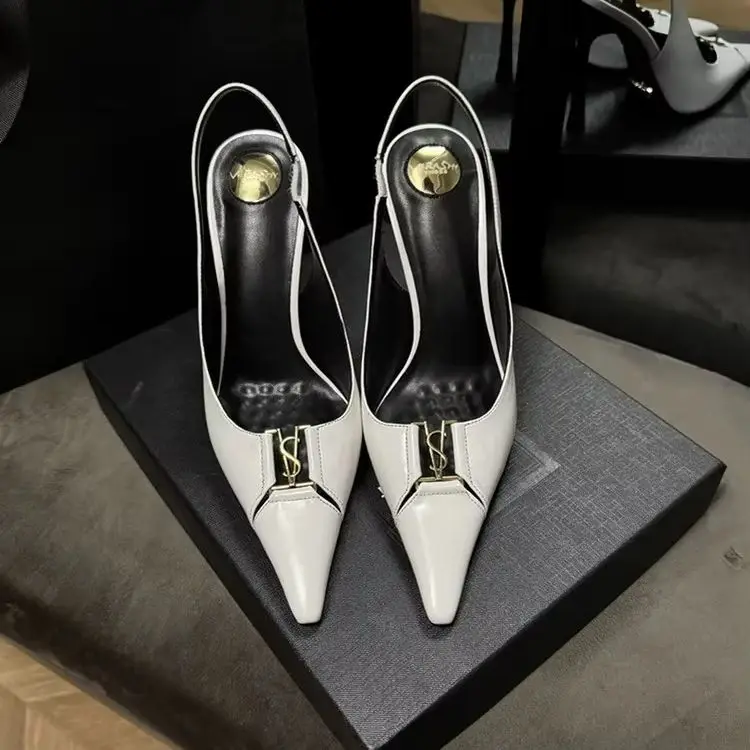 2025 New Summer Women's Sexy Mid-heel Pointed High Heels Women's Fashion Space Stiletto Sandals Women's White Single Shoes