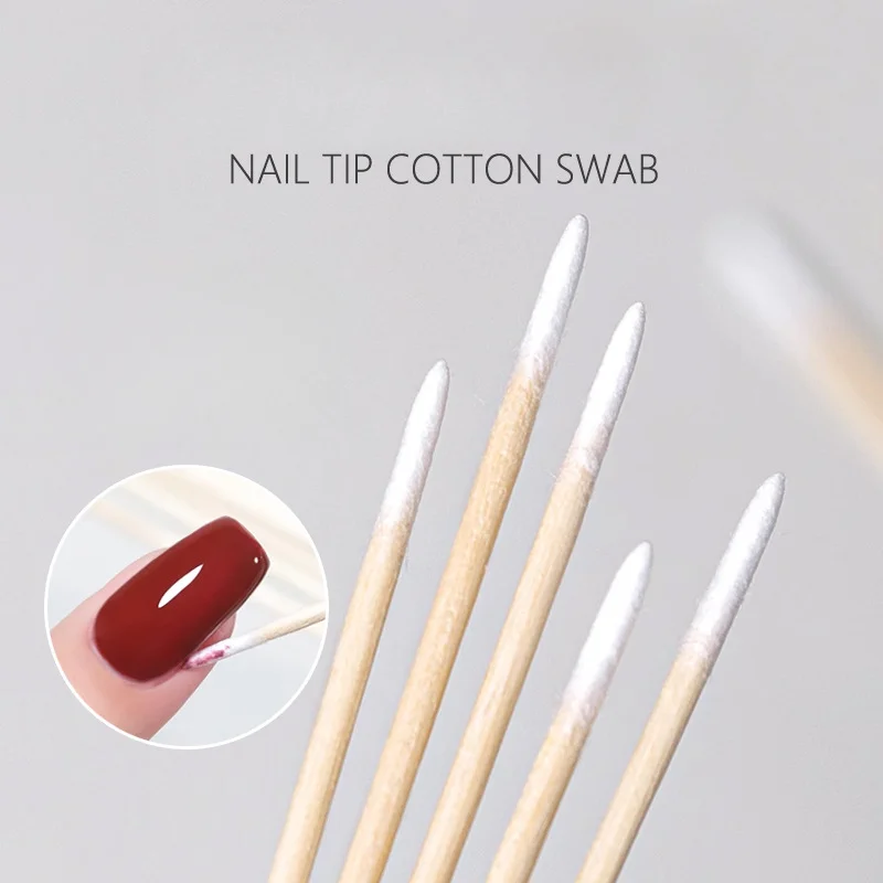 100 bastoncini di tampone in legno per la pulizia dei dettagli Strumenti artistici per la rimozione dello smalto per manicure con punte in cotone Correttori di boccioli di legno
