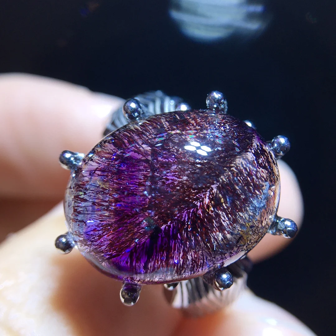 

Natural Purple Red Super Seven 7 Round Lepidocrocite Quartz Adjustable Ring 17.2/13.4mm Red Rutilated Women Men Jewelry AAAAAA