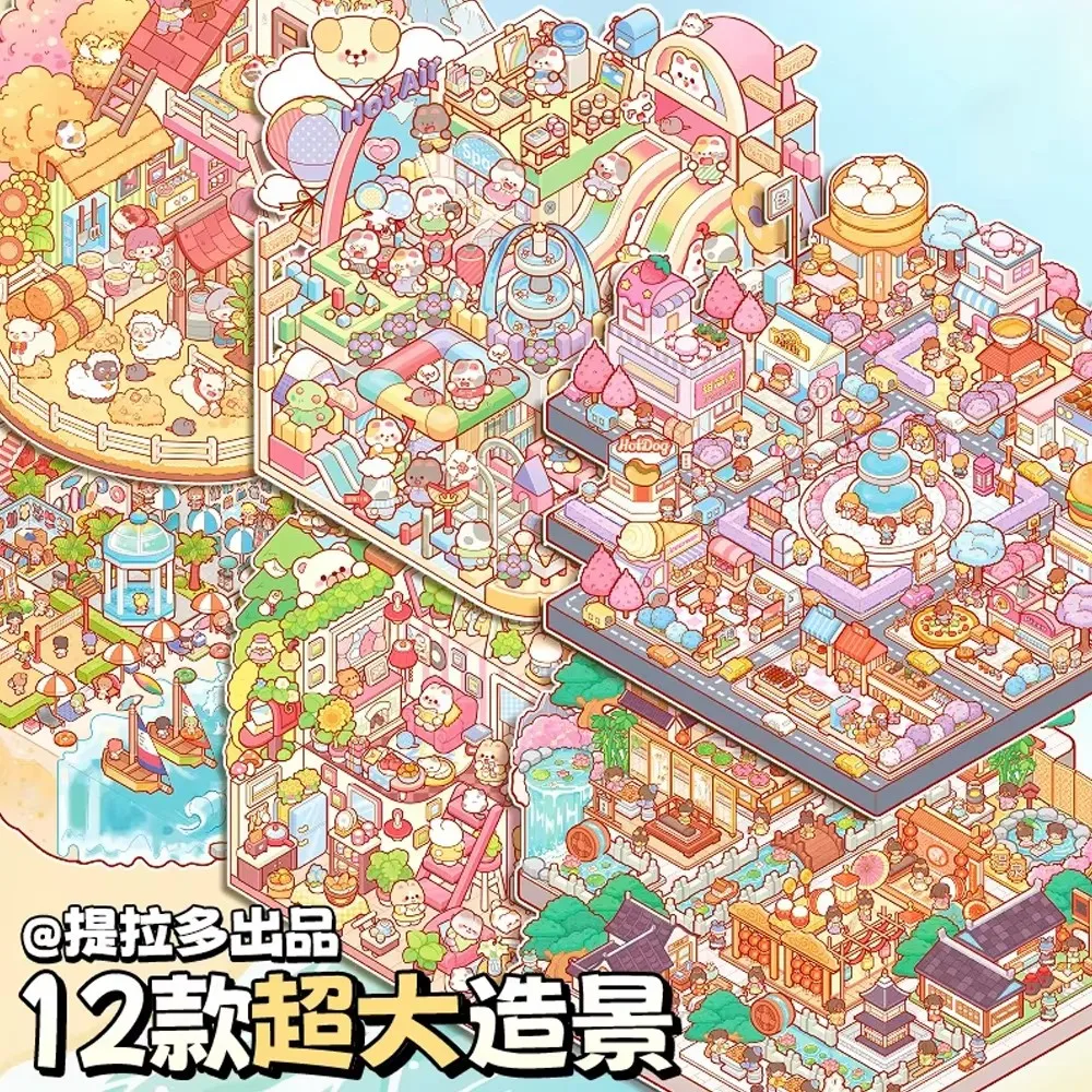 2.0 6 em 1 plus size dos desenhos animados diário de viagem paisagem adesivo coleção 2.5d cena diy brinquedo jogo livro festival presente aniversário para criança