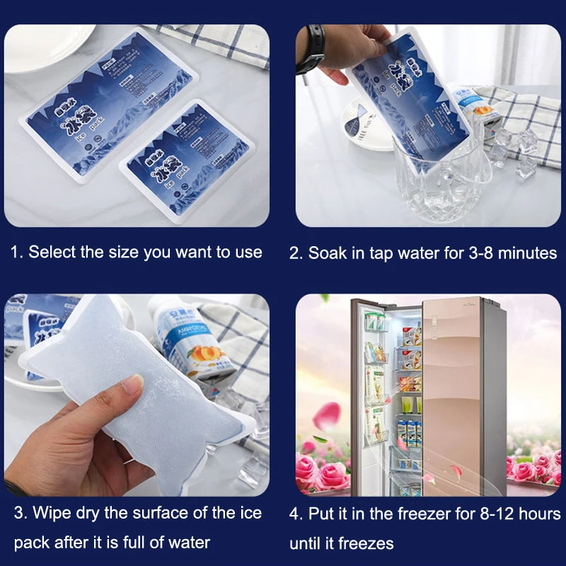 Automatic Absorb Water Ice Pack Food Keep Fresh Drinks Refrigeration Seafood Preservation Restaurant Takeout Gel Cooler Ice Bag