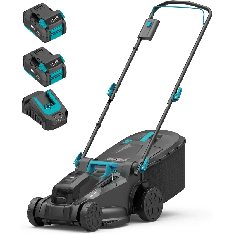 

Electric Lawn Mower Cordless, 2x20V 16 inch Push Lawn Mower with 6-Position Cutting Height Adjustment, 2x4.0Ah Battery