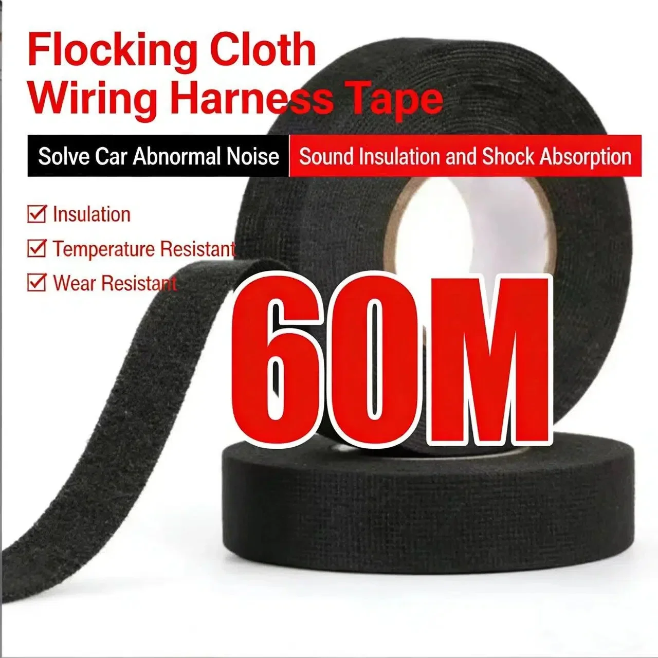 15-60M Electrical Insulating Tape Heat Resistant Harness Tape Car Cable Harness Wiring Loom Protection Waterproof Tape 9-50MM