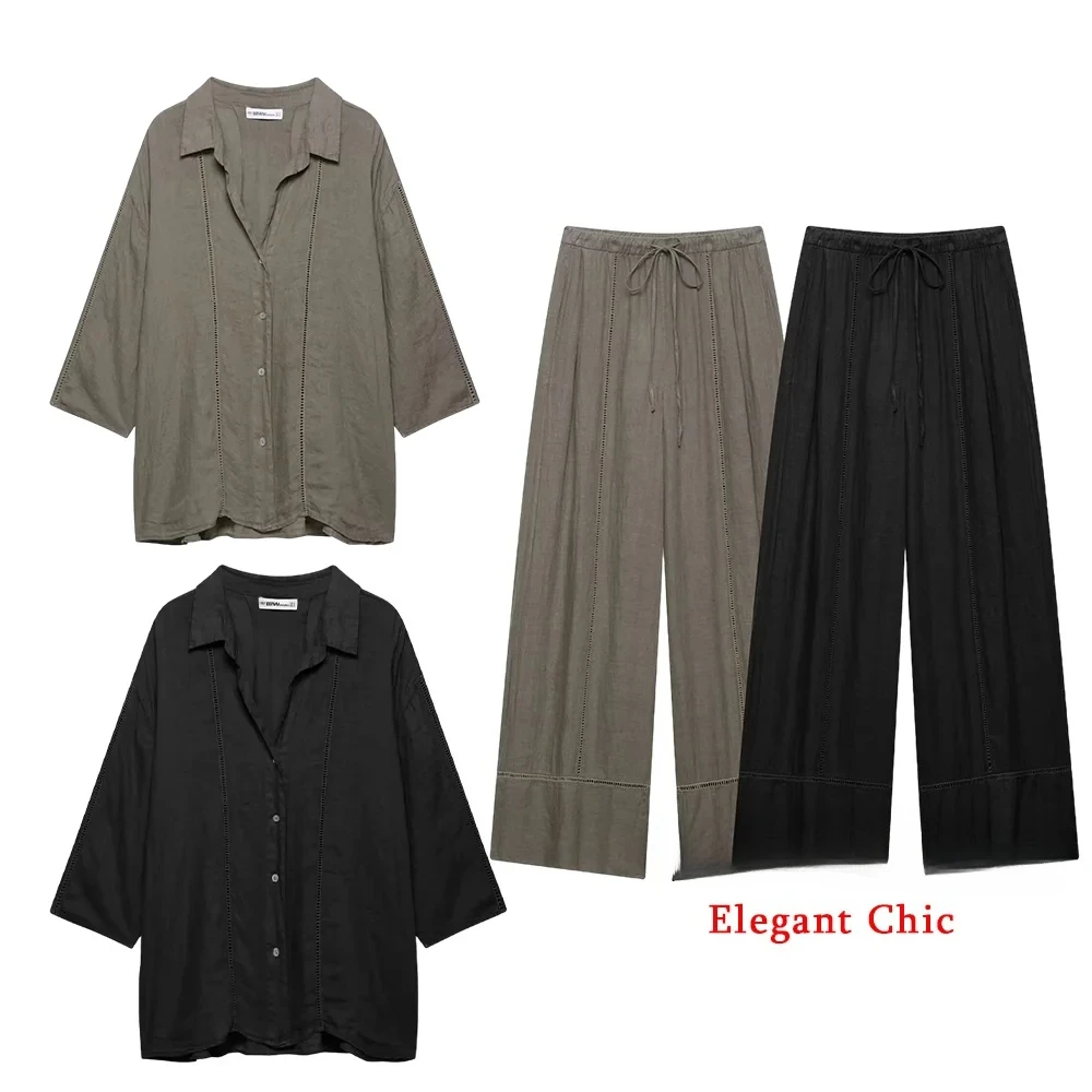 

KONDALA Casual Chic Women Set Single Breasted Turn-down Collar Shirt Or Long Pants 2025 Fashion Summer Holidays Commute Mujer Se