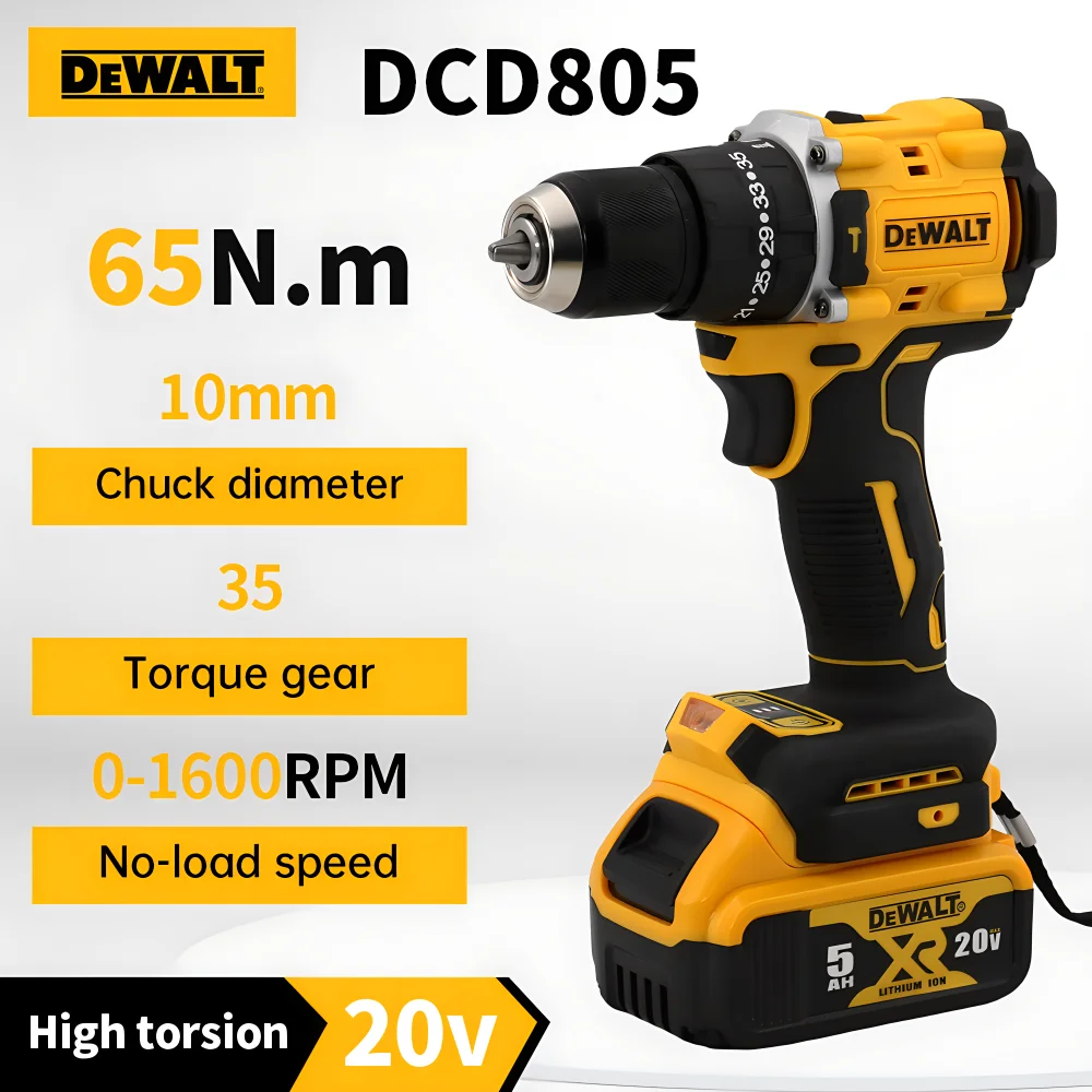 

DEWALT DCD805 Brushless Impact Drill Cordless Electric Screwdriver Rechargeable Power Tools 1600RPM Professional Electric Drill