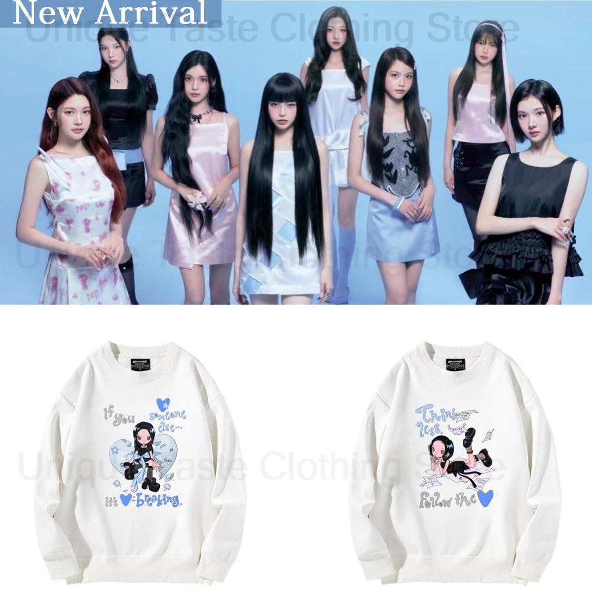 

Hearts2Hearts Sweatshirt Kpop Fashion H2H Cartoon Print Clothes Fashion Loose Hoodies Women Men Autumn Warm Crew Neck Pullovers