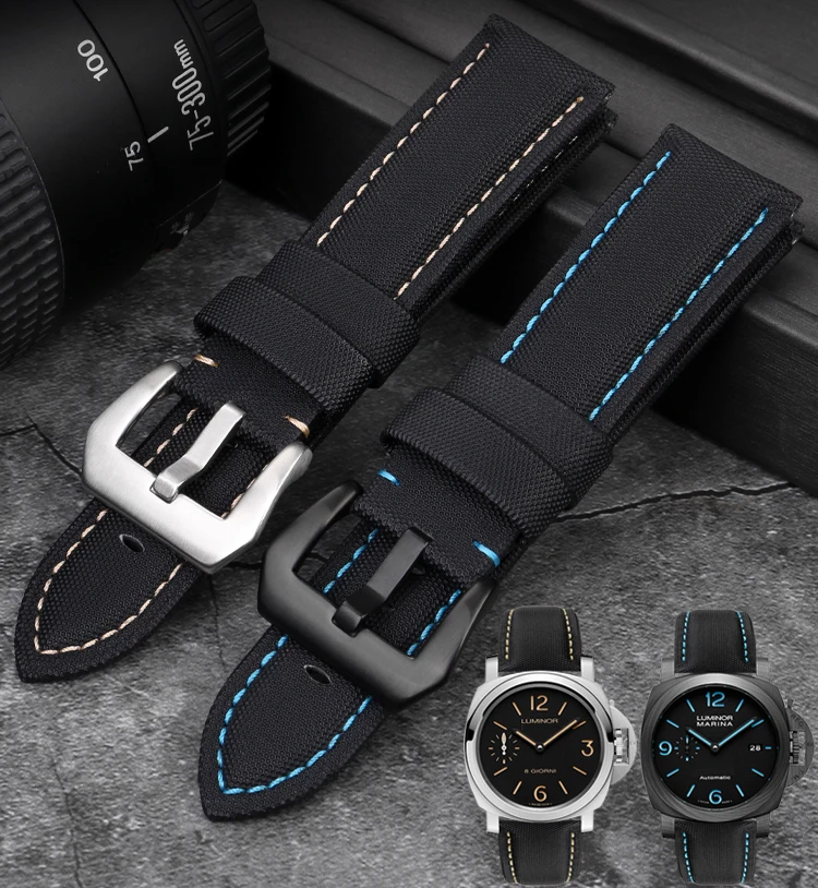22 مللي متر 24 مللي متر 26 مللي متر النايلون الملمس الجلود حزام الساعات لبانيراي PAM01661 441 مارينا حزام ساعة اليد الأسود الأزرق خط ساعة اكسسوارات #3