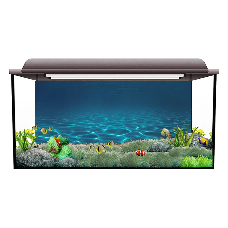 Blue Sea Scenery Aquarium Vinyl Sticker Background Poster HD Rock Stone Self Adhesive Fish Tank Wallpaper 3d Background
