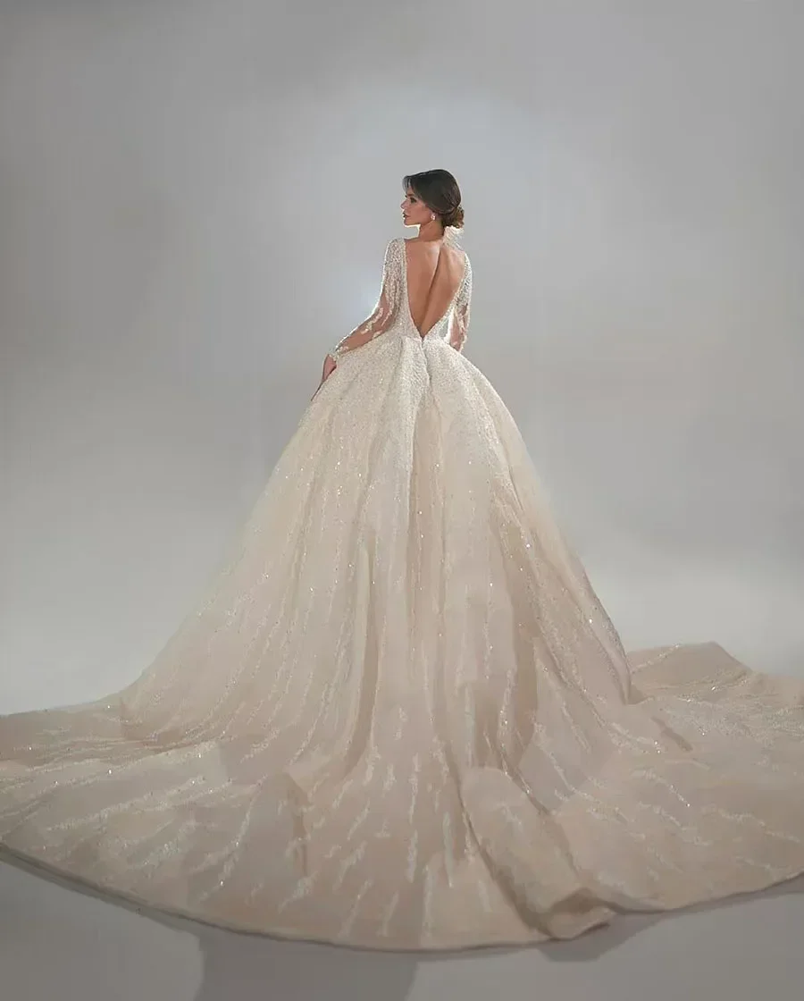 Maßgeschneiderte arabische Meerjungfrau Brautkleider Perlen Luxus muslimische Ballkleider für Frauen Brautkleid Vestidos De Noiva