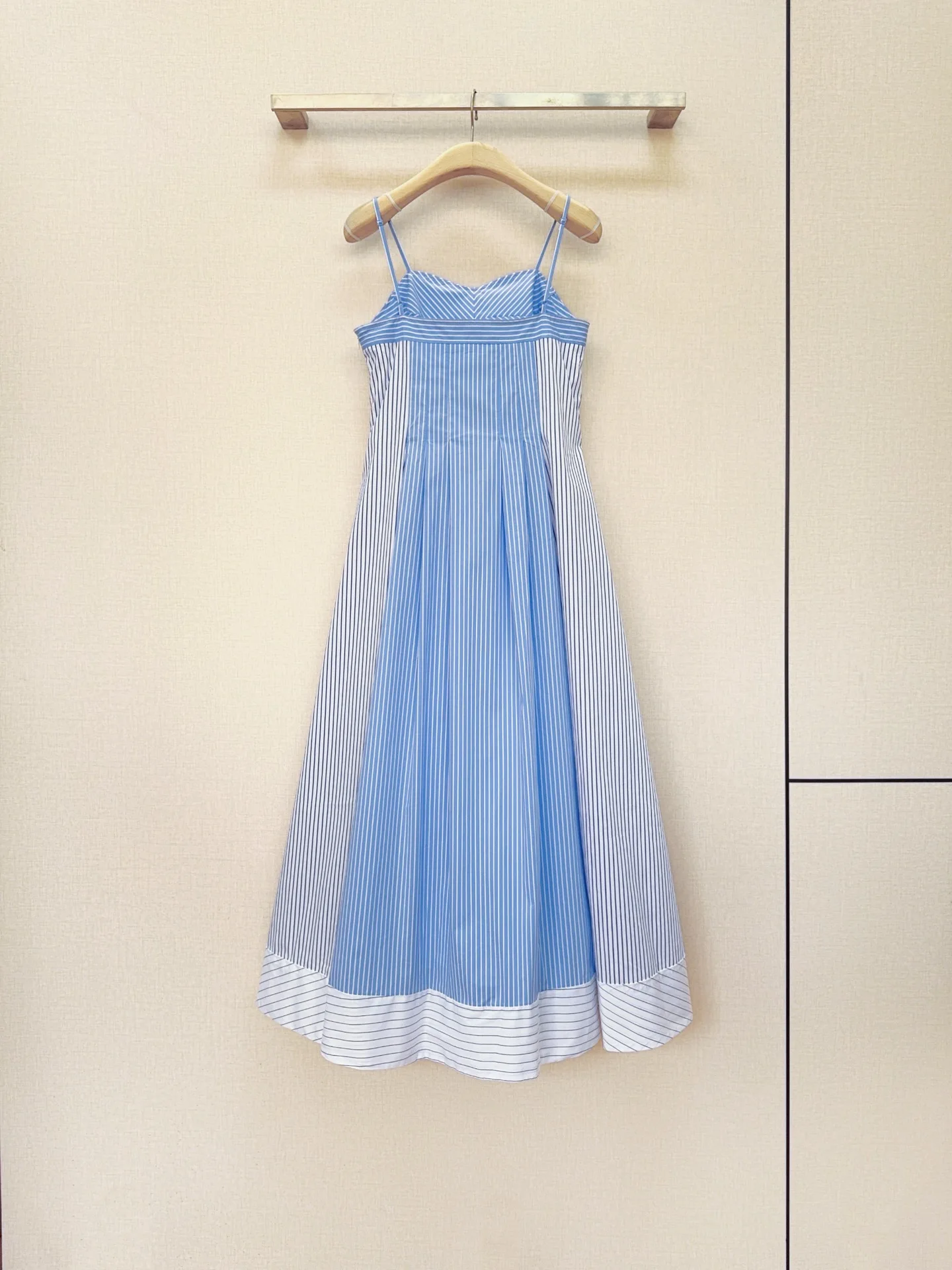 2026 Summer New Product: Blue and White Striped Spliced Strap Dress