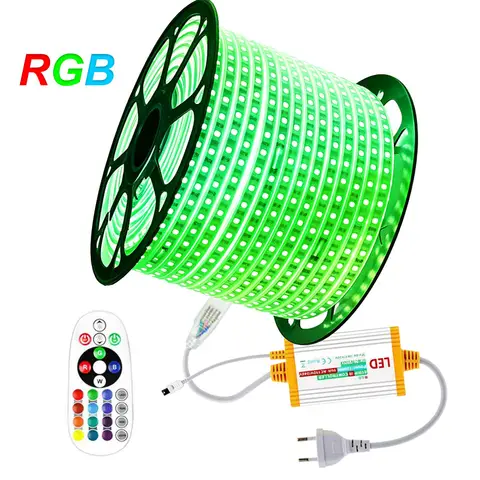 220V Flexible RGB LED Strip 5050 SMD 60LEDs/m 1-30m Waterproof Tape with 1500W EU Adapter & Remote Control for Outdoor Decor