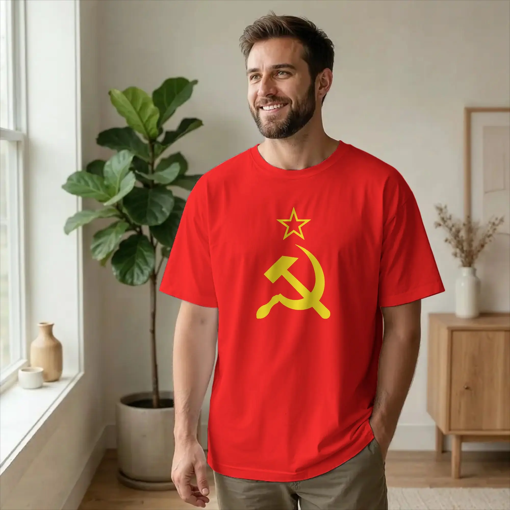 USSR Soviet Union Russian CCCP T-Shirts for Men Hammer Sickle Funny Cotton Tees Crewneck Short Sleeve T Shirts Plus Size Clothes