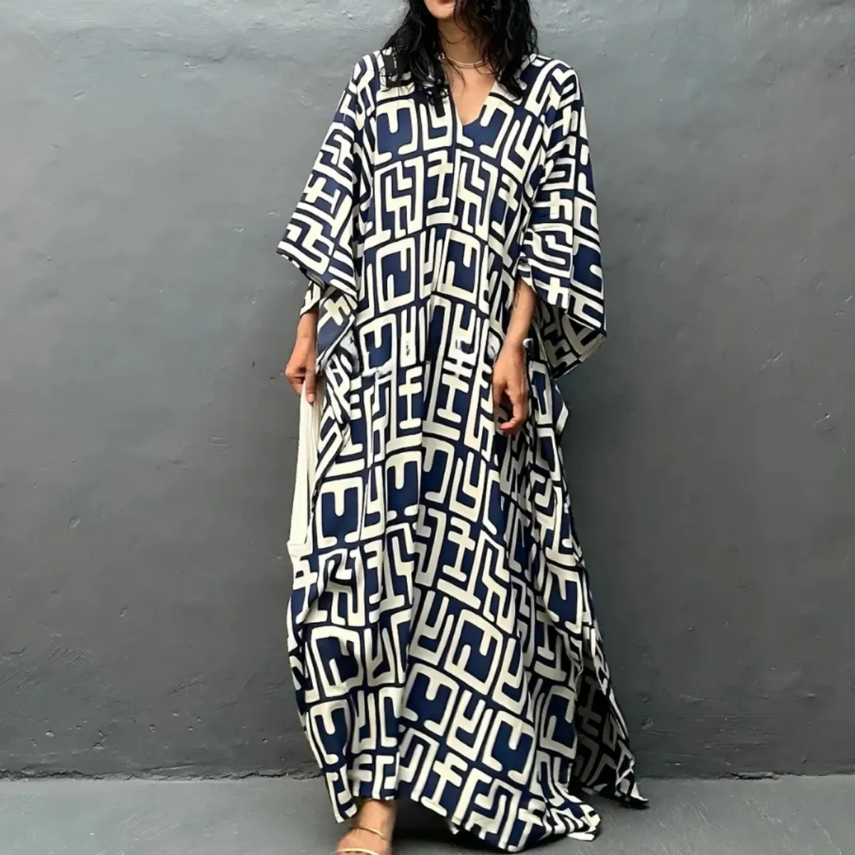 2026 New Kaftan Dresses for Women Wave Neck Swimsuit Cover Up Caftan Dress Plus Size Oversized Long Beach Dress