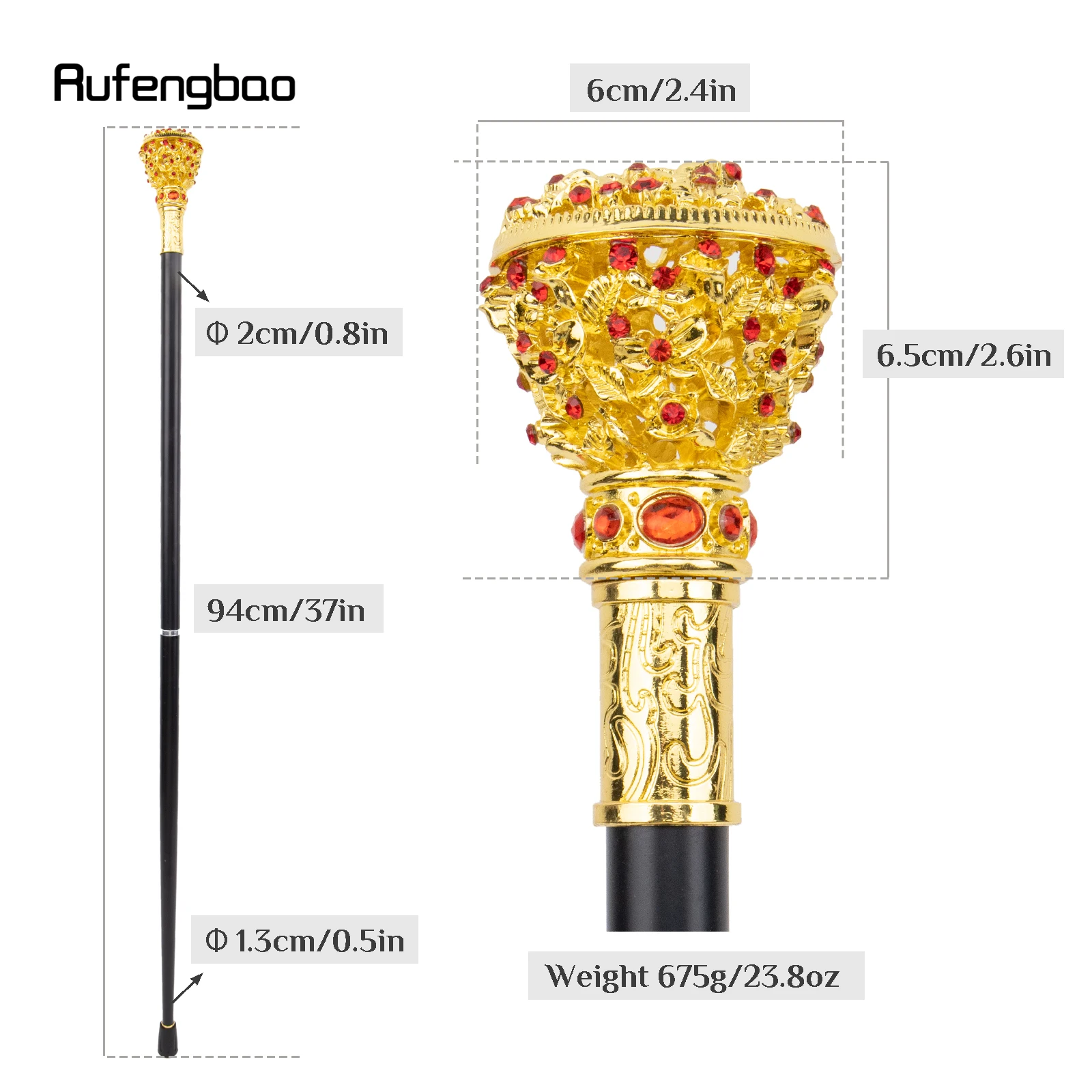 Red Artificial Diamond Flower Ball Walking Cane Fashion Decorative Walking Stick Gentleman Elegant Cosplay Cane Crosier 94cm