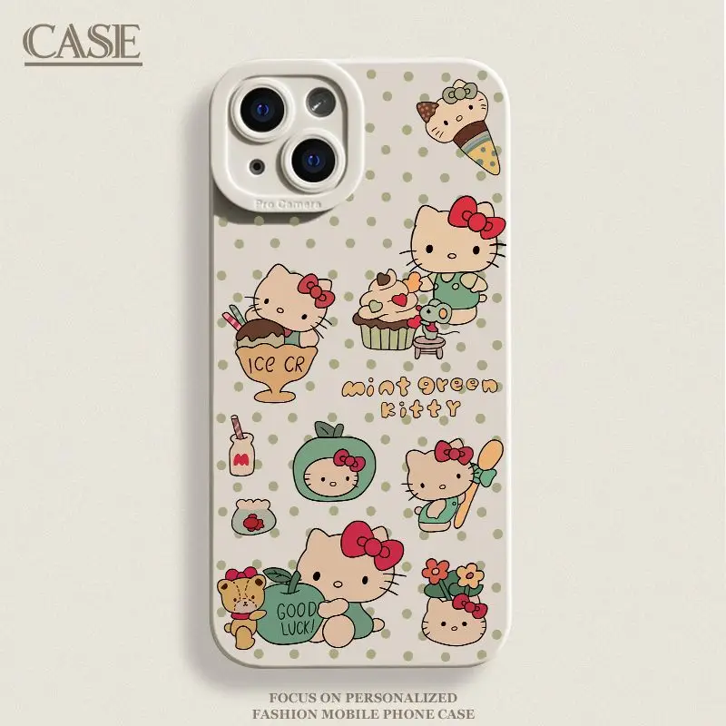 Kawaii HelloKitty جراب هاتف آيفون 11 12 13 14 15 برو ماكس 7 8 زائد X XR XS SE الكرتون غطاء ممتص للصدمات كابا