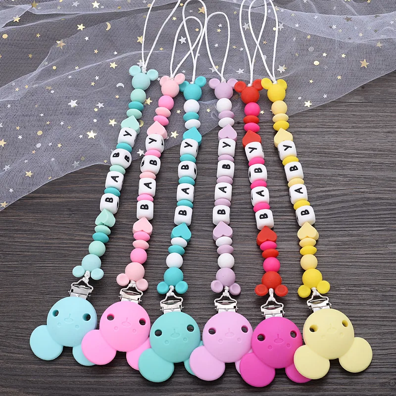 

Customizable Personalized Name Baby Pacifier Chain Clip Silicone Bead Nipple Dummy Holder Newborn Teether Pendant Teething Toys