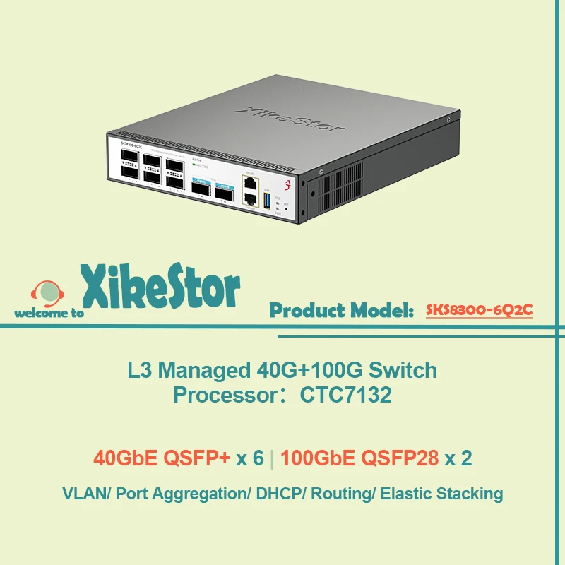

Коммутатор XikeStor L3 с управлением, 40G+100G сетевое подключение, 6 портов 40G QSFP+, 2 порта 100G QSFP28, VLAN/агрегация портов/DHCP/маршрутизация/эластичное стекирование
