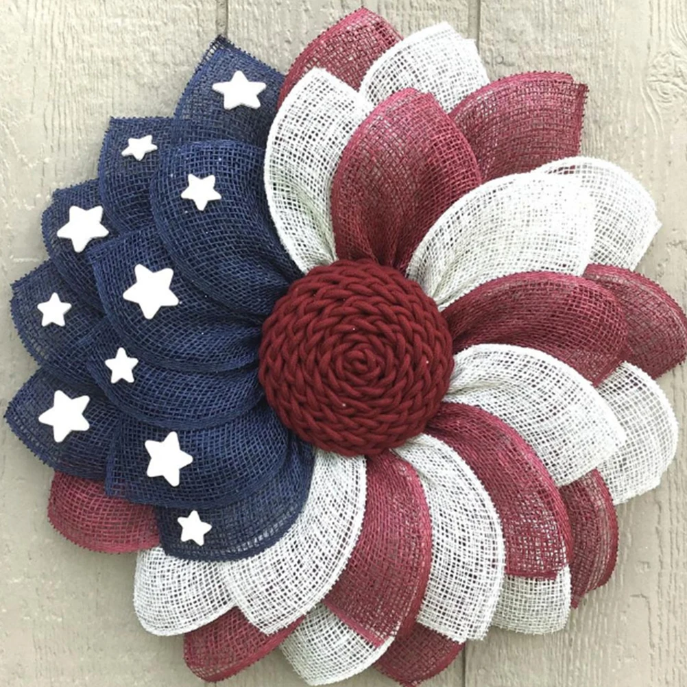 

Patriotic Flag Wreath Quality Fabric Safe Independence Day Decoration American Flag Garland Door Wreath Long Life