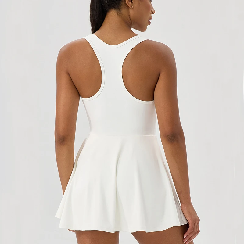Women Sleeveless Tennis Dress Summer Solid Color Two Pieces Fitness Yoga Set Breathable Quick Dry Running Skirt Workout Clothes