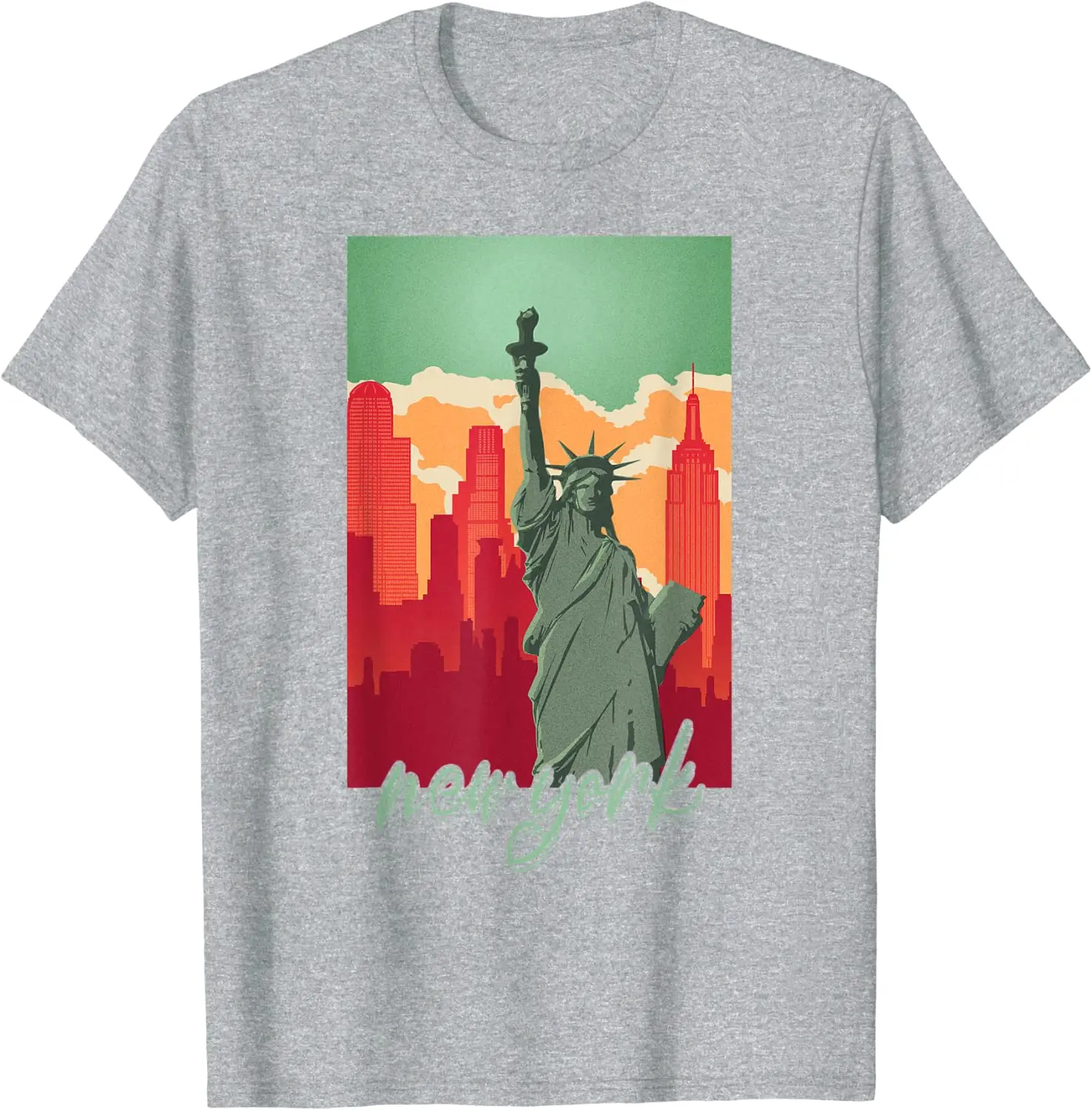 New York Skyline Heartbeat Statue of Liberty I Love New York T-Shirt Four Seasons Men Clothing Oversized T Shirt Tees Cotton