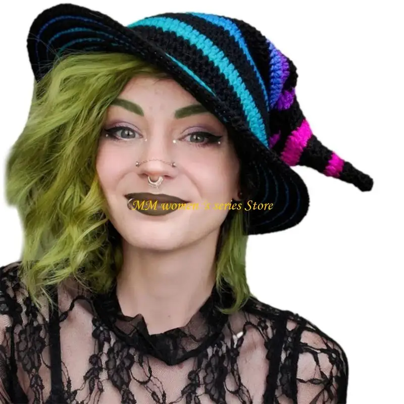 Q39C 肌に優しいニット魔女帽子手作りハロウィン Diy ヘアアクセサリー工芸品ハロウィンカーニバルパーティー用品