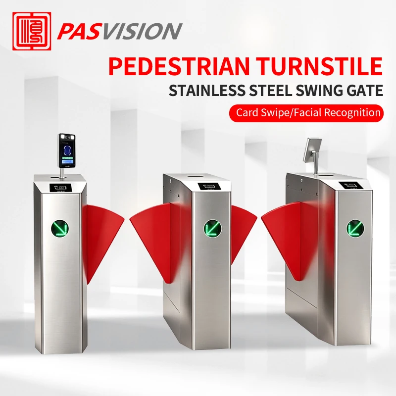 PASVISION Flap Barrier Light Gray Metal Lattice Swing Gate Turnstile Decorative Office Building Pedestrian Access Control System